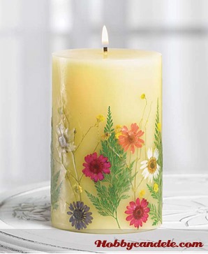 CANDELA ESTIVA CON FIORI SECCHI DECOUPAGE